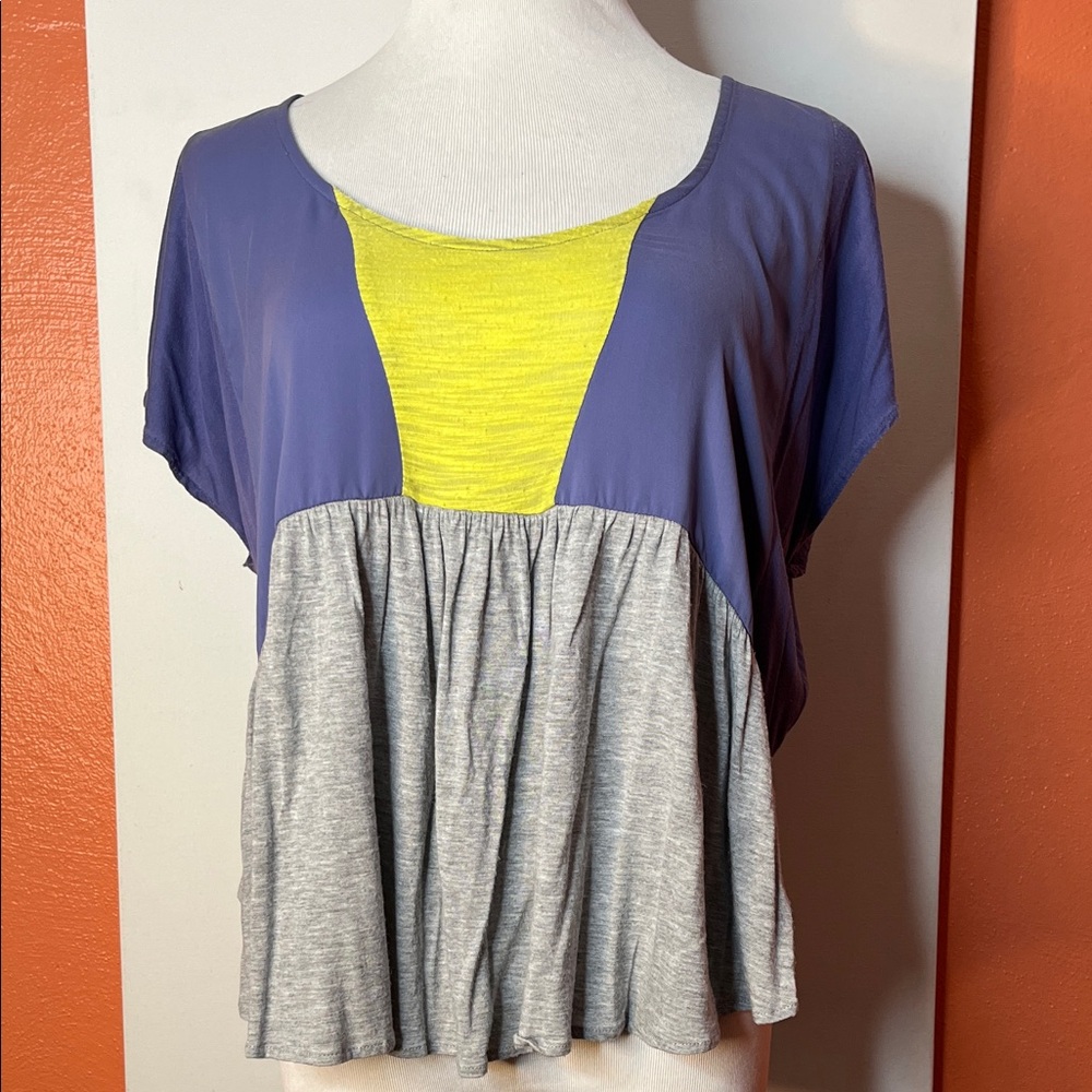 Anthropologie Purple and Yellow Colorblock Blouse